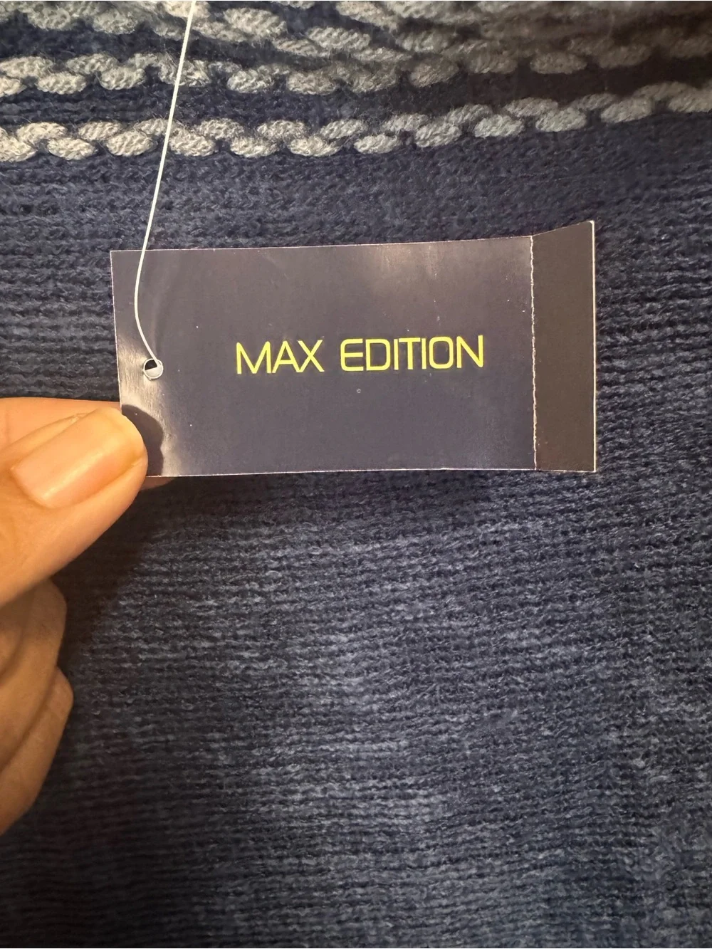 Max Edition Navy Blue Fringe Knit Throw Poncho